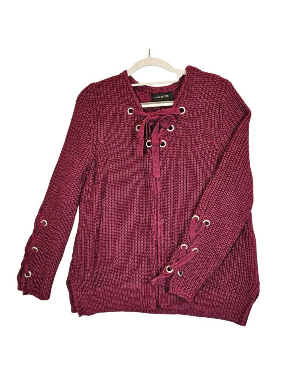Lane Bryant women's 14/16 sweater maroon lace-up accent casual school office